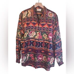 Vintage Y2K Susan Bristol Multicolor Floral Geometric Floral Shirt Size 8